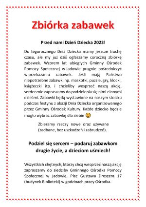 Ogłoszenie o zbiórce zabawek