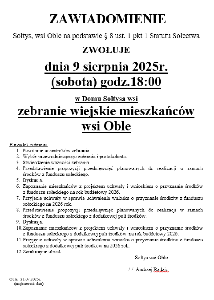 09.08 Zebranie wiejskie Oble
