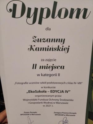 dyplom za II miejsce Zuzanny Kamińskiej