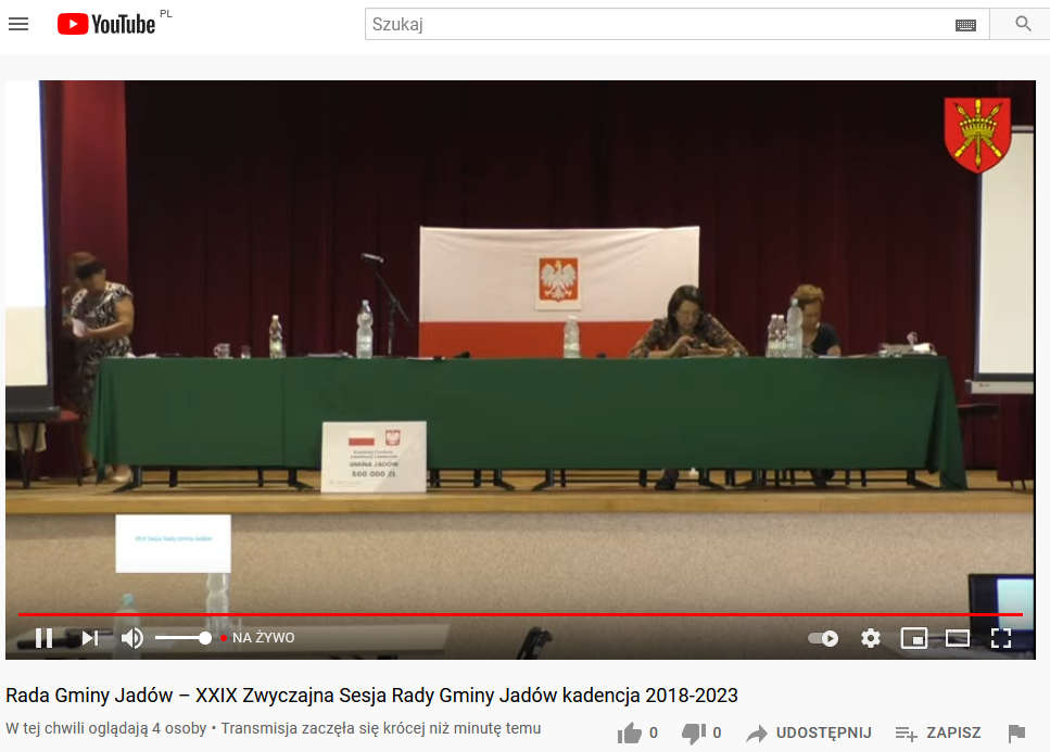 Transmisja na żywo -  XXIX Zwyczajna Sesja Rady Gminy Jadów