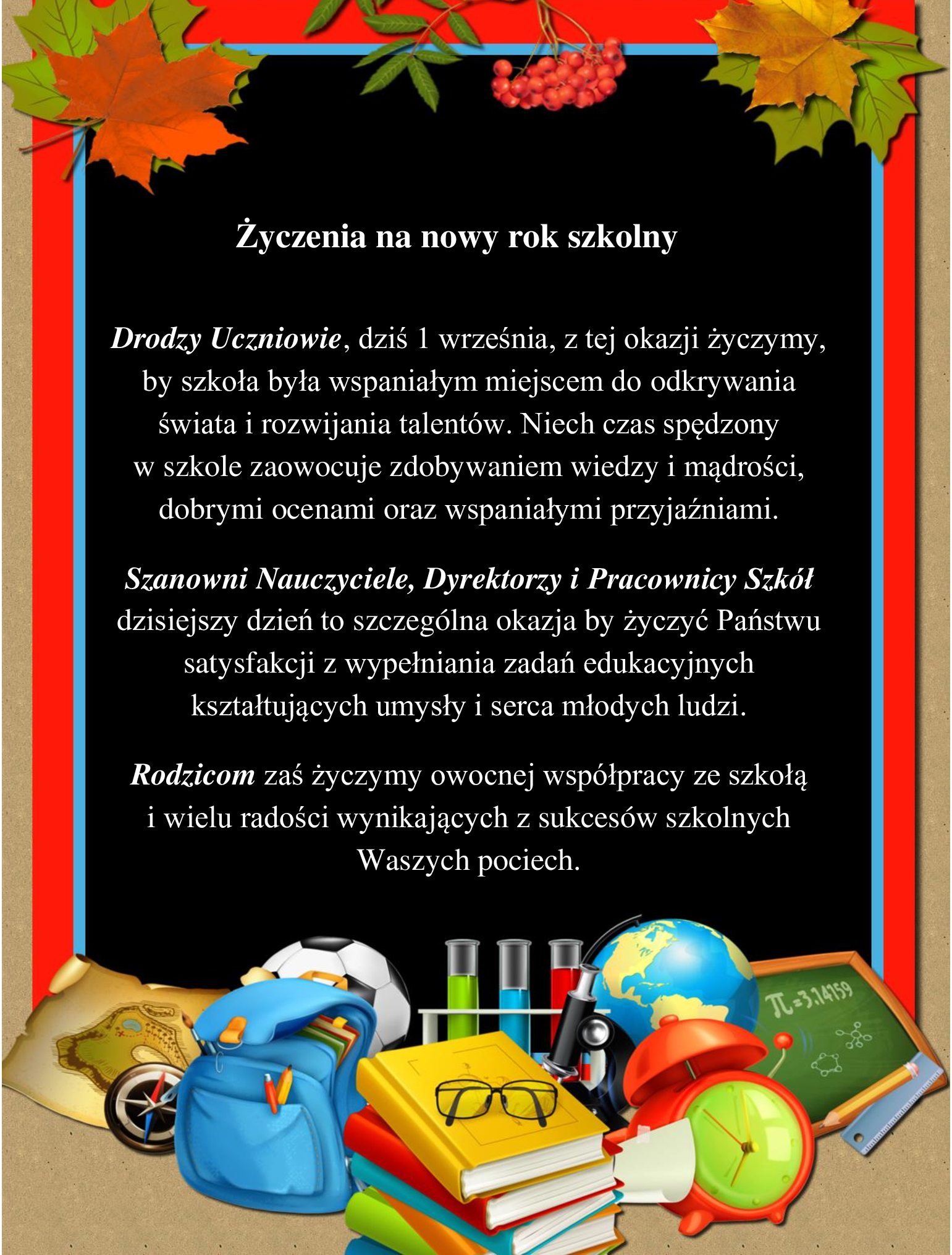 Życzenia na nowy rok szkolny