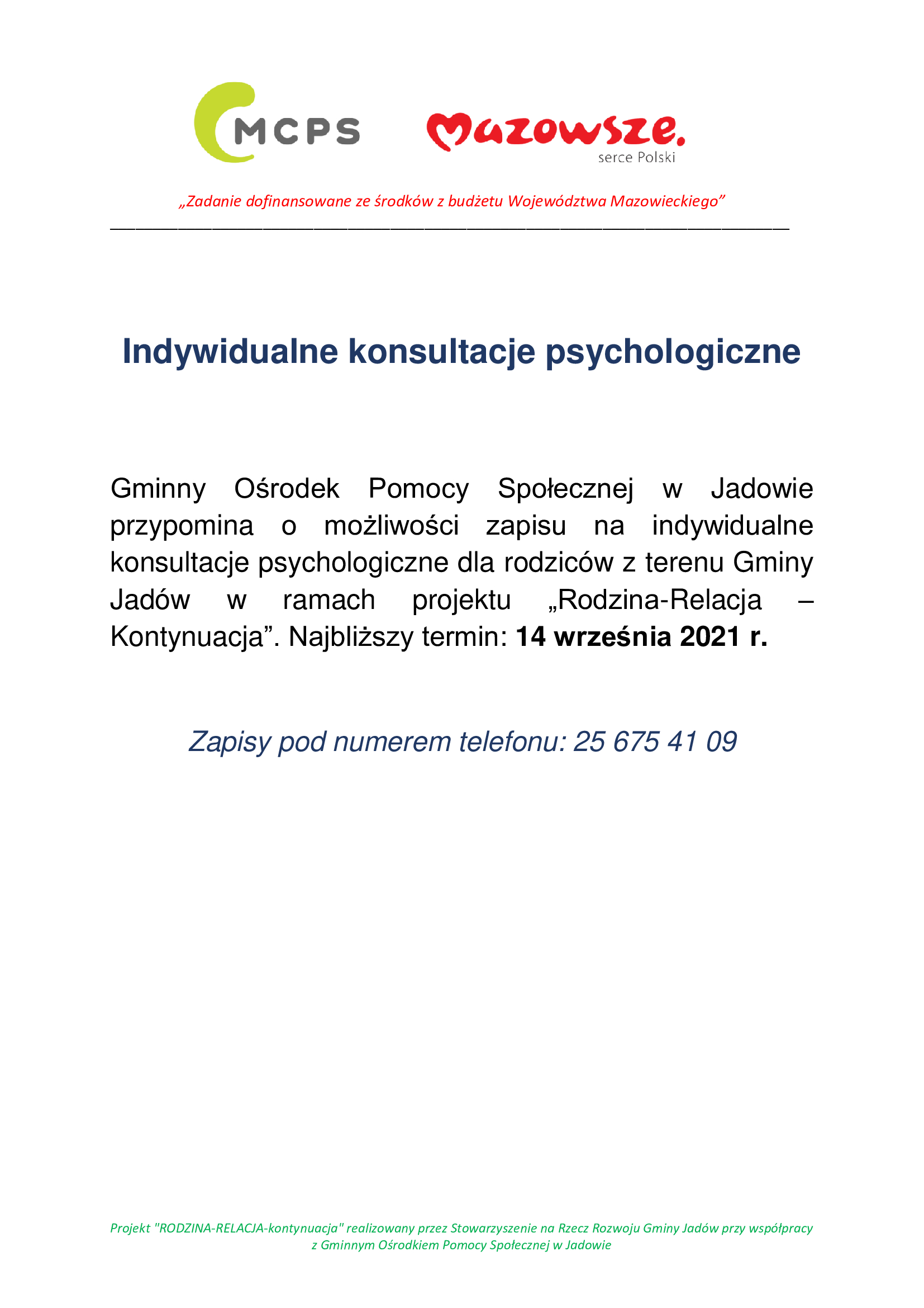 Zaproszenie na darmowe konsultacje psychologiczne
