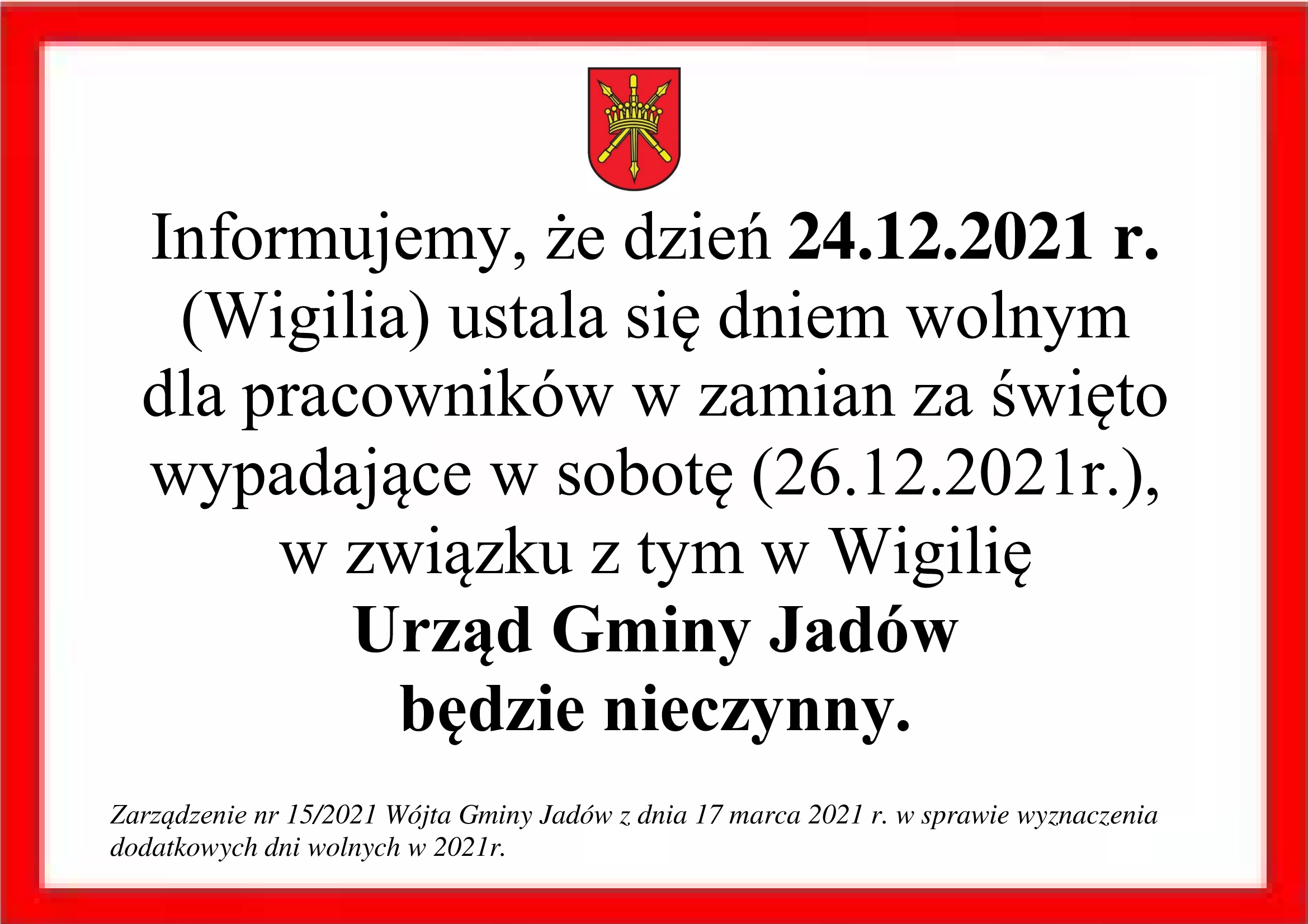 Urząd nieczynny w Wigilię