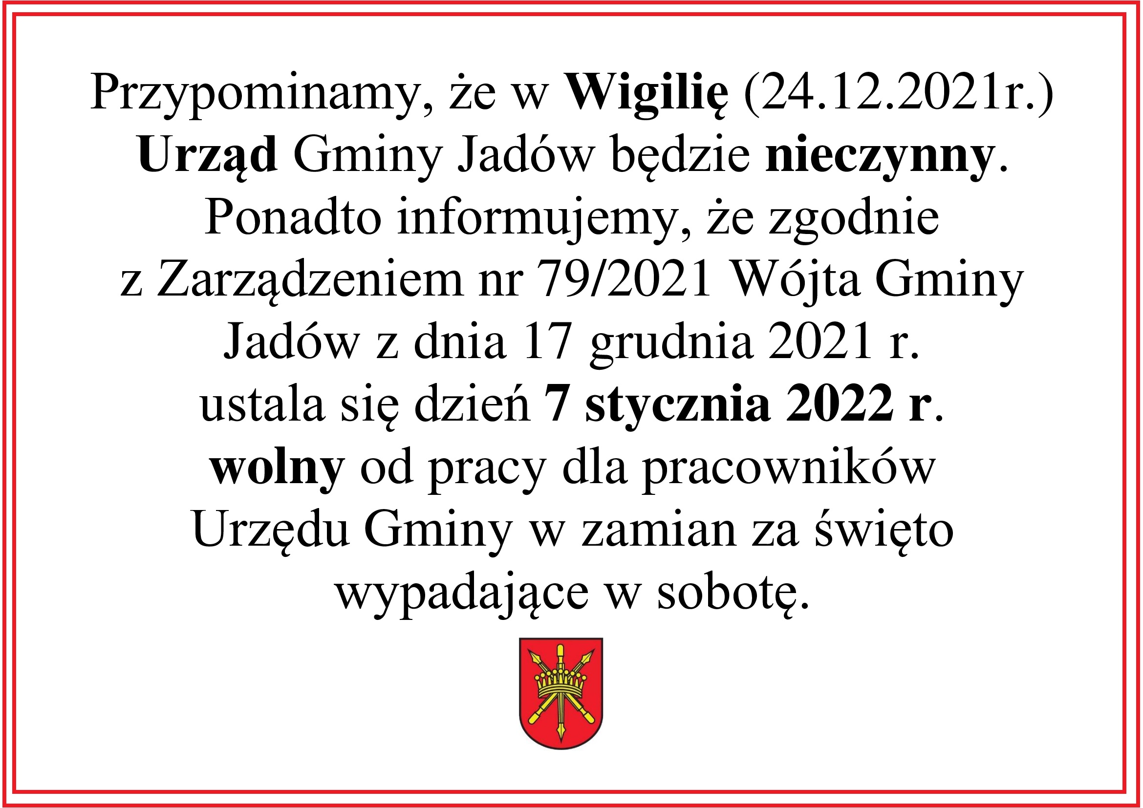 Dni wolne w Urzędzie Gminy