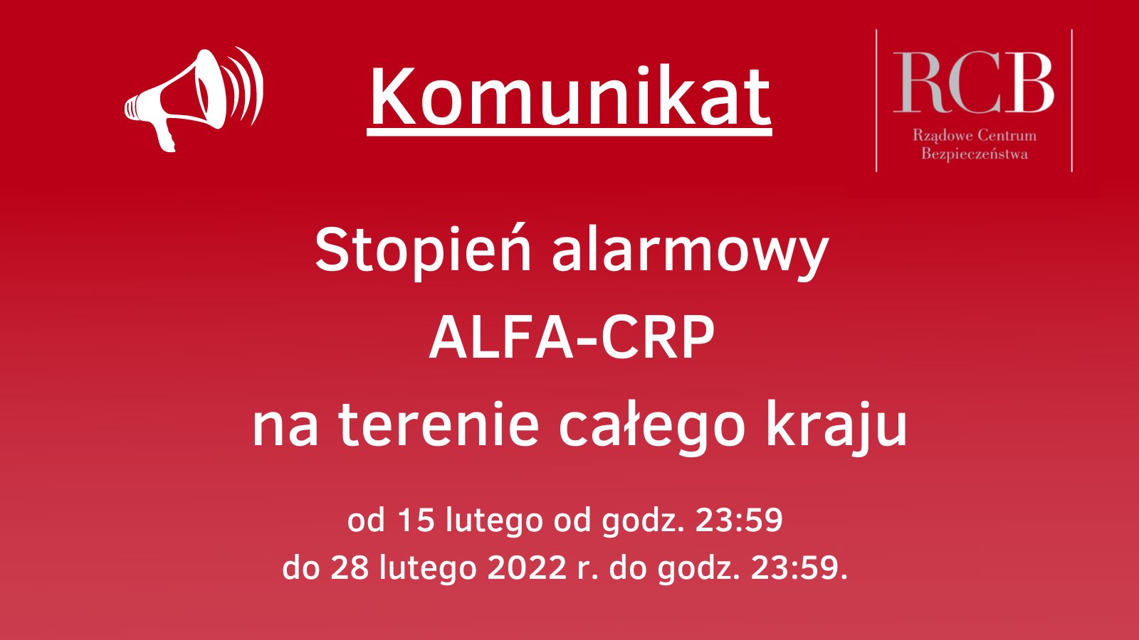 Komunikat Stopień Alarmowy ALFA CRP na terenie całego kraju